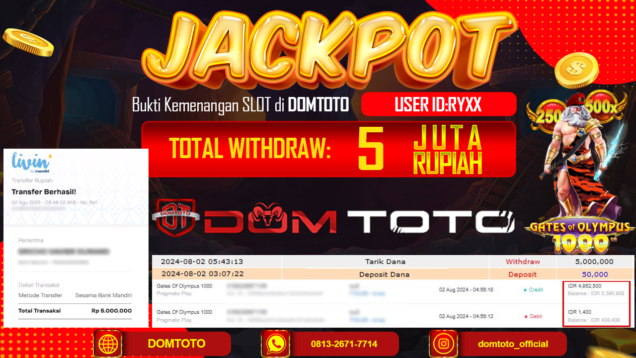 JACKPOT SLOT PRAGMATIC GATES OF OLYMPUS 1000 2 AGUSTUS 2024